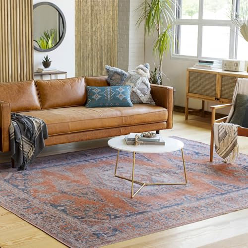 Livabliss Tessot Machine Washable Rug - Vintage Area Rugs Living Room, Large Rug 200x275 cm - Traditional Boho Rug Style, Dining Room, Kitchen, Outdoor, Hallway - Burnt Orange, Blue, Tan Rug