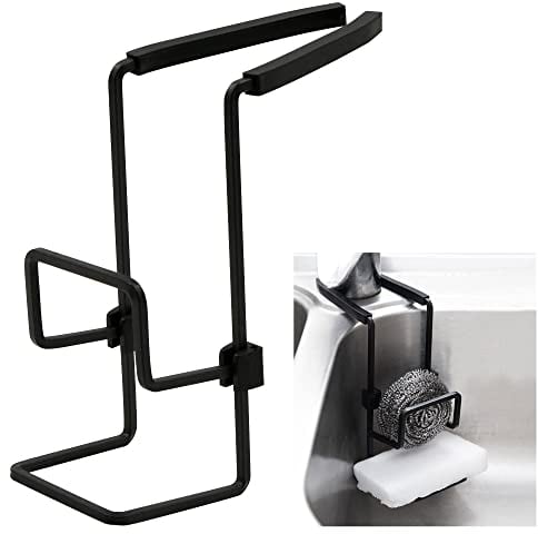 Schwammhalter Küche Hängend Spülbecken Organizer - Metall Sponge Holder kitchen sink Wasserdicht Spülschwamm Halterung Spülschwammhalter Küchenschwammhalter - Kein Bohren Erforderlich, Schwarz