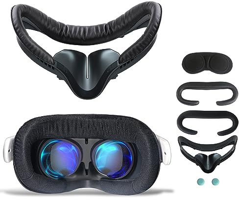 Hanpusen 6-in-1 Set VR Face Cover für Meta Quest 2, Oculus Quest 2 Zubehör Facial Interface, Anti-Licht Nasenabdeckung, 2 Anti-Schweiß PU Gesichtspolster, Brillenabstandshalter, Shakes Stick Caps
