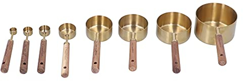 8 Tazas Medidoras, Taza Medidora de Acero Inoxidable con Mango de Madera, Cuchara Medidora para Cocina, Barra para Hornear, Barman