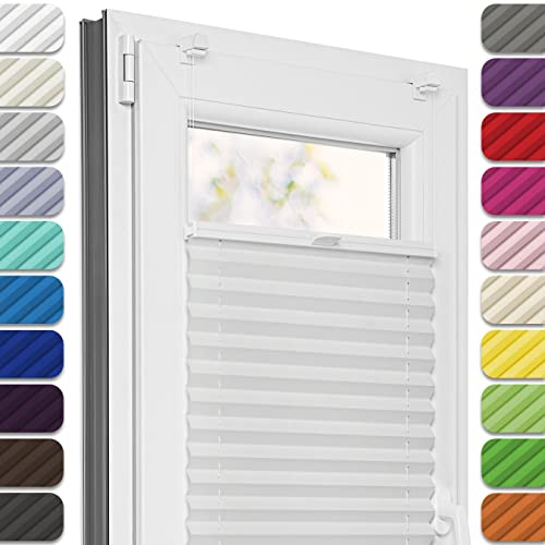 Estika Plissee ohne Bohren, Premium Klemmfix - 130cm Breite x 150cm Höhe - Hellgrau - Metal Plisseehalter ohne Bohren, Modern Sichtschutz für Fenster, Jalousien Fenster für innen