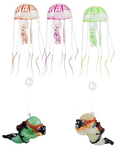 5 Stück Aquarium Dekoration, Aquarium Dekorationen Taucher,Aquarium Dekoration Künstliche Quallen, Aquarium Ornament Arten Fische Spielzeug Zubehör Deko Landschaftszubehör für Aquarium und Aquarien
