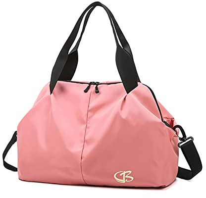 Vllcsla Sporttasche Damen Klein Reisetasche, 45x27x20 cm, mit Nassfach, Damen Weekender Fitness Gym Bag, Sport Tasche Damen Fitnessstudio Gym Tasche, Leichte Weiche Sporttasche, Hell Rosa