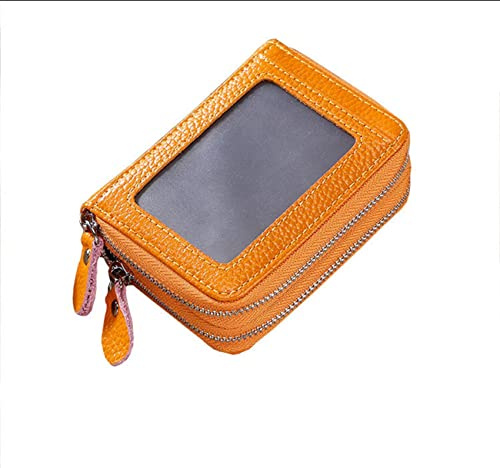1Pcs Mini Damen Portemonnaie Münzfach Zipper Brieftasche Kartenhalter mit vielen Kartenfäche Echtleder Geldbeutel Portemonnaie mit RFID Reißverschlussetui Kreditkartenhalter Card Holder Wallet
