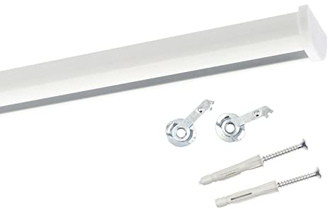 Deco-Raum Gardinenschiene auf Maß Aluminium Innenlauf eckig flach Deckenbefestigung Vorhangstange Flächenvorhang Schiene Innenlaufstange für Vorhänge mit Spannriegel weiss 300cm geteilt Round