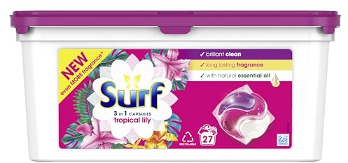 Surf Tropical Lily 3 in 1 Capsules Washing Capsules even more fragrance* for brilliantly clean laundry every time 27 washes