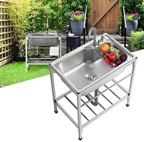 Kitchen Sinks Lavello Cucina in Acciaio Inox, Lavandino da Esterno Vasca Singola Lavabo da Esterno, Facile da Installare, Stabile Durevole, Lavello da Cucina in Piedi Lavamani Industriale
