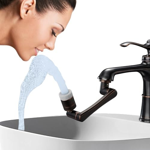 CECEFIN 1440 ° drehbarer Wasserhahn-Extender Spülbeckenbelüfter – 1080 ° + 360 ° Großwinkel-Spritzfilterverlängerung mit 2 Wasserauslässen, schwenkbarer multifunktionaler Roboterarm für