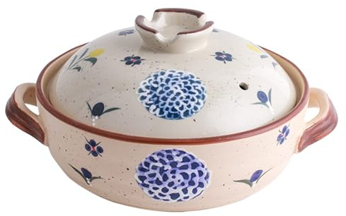 fUfIzU Japanese Clay Pot Hot Pot Ceramic Donabe Casserole Earthenware Clay Pot, High Temperature Resistance with Lid Round Ceramic Cookware,1.5L