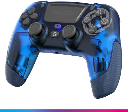 Oniverse Mando para PS4 PS3 PC ANDROID iOS, Jack de cascos, Inalámbrico, vibraciones ajustables, panel táctil, botones macro traseros, modo Turbo, Wake up, Revolt (Mercury Blue/Azu)