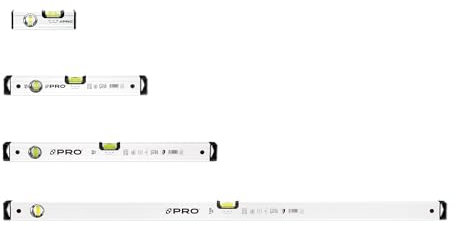 PRO600 Wasserwaagen Set 4-teilig - Längen 17, 40, 60, 120 cm - Präzise Wasserwaagen mit 2% Gefälle - Ergonomischen Profil und ERS+ (Easy Reading System) - Anti Shock Absorber Endkappen - Farbe Weiß