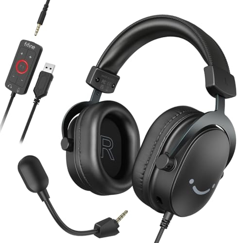 FIFINE Gaming Headset mit Mikrofon, Over Ear Kopfhörer mit Kabel, USB Headset für PC PS4 PS5 Xbox Switch, RGB Headphone mit 7.1 Surround Sound und Ohrpolster