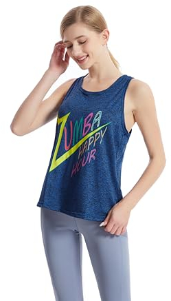Zumba Shirts für Damen, ärmellos, für Fitness, Workout, Fitnessstudio, athletisch, Racerback, Tank-Top, Sport-Shirts für Tanzen, Dunkelblau, Klein