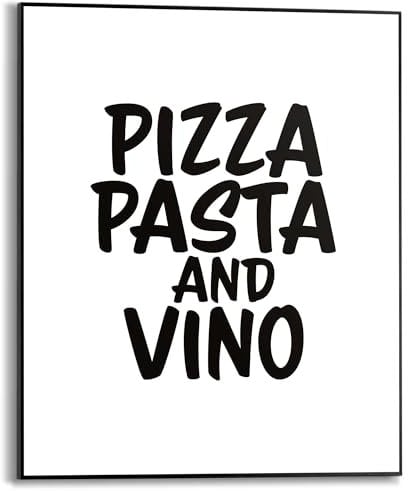 REINDERS Gerahmtes Bild, Pizza, Pasta and Vino, Küche, Poster, Wanddeko, Room Decor, MDF, Schwarz-Weiß, 50x40cm