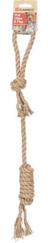 Flamingo Jouet Chien – Kush Corde Torsadée avec 2 Nœuds Brun – 52×4×3,5 cm – Chanvre 100% Naturel – Poignée – Soin Dentaire