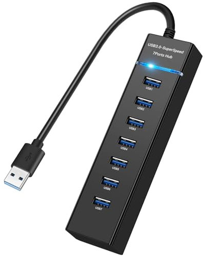 USB Hub 7 Ports Multiple USB 3.0 Hub Ultra Slim Data Hub USB A Extension Splitter for Mouse, Keyboard, Flash Drive, U Disk, Printer, Compatible with Laptop, Desktop PC, Xbox, PS5, and More
