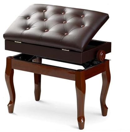 Verstellbarer Deluxe-Klavierhocker aus Massivholz mit Notenfach - 10 cm höhenverstellbare Klavierbank for Guzheng-E-Piano(Black)