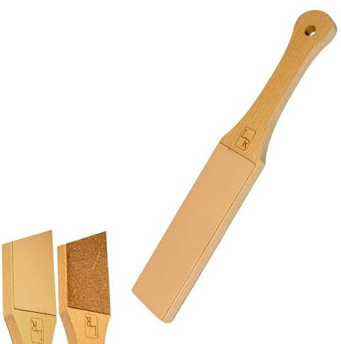 LavaRose Leather Strop - Double-Sided Genuine Cowhide with 50g Green Buffing Compound, Beechwood Base, Razor Sharp Finish for Knives, Chisels, Woodcarving Tools, and Straight Razors