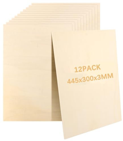 ZOFUN Lot de 12 plaques de contreplaqué de 3 mm en bois de tilleul, 445 x 300 mm x 3 mm, contreplaqué de 3 mm, panneaux en bois pour bricolage, travail du bois, pyrogravure, modélisme, cadeaux,