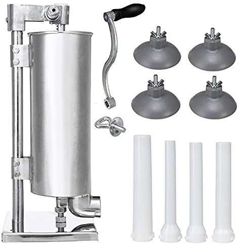 4 l Wurstfüller, aus Edelstahl, Profi-Würstmaschine, manuell, Fleischschieber mit 4 Röhren, ideal für Zuhause oder Restaurant, vertikal, 4 l