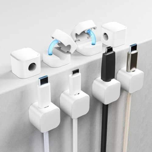 ATARAXIA HOME - Pack de 8 Sujeta Cables Adhesivo Magnéticos, Magneticos para Mesa, Sujetacables, Magnetic Cord Holder, Sujeta Cables Mesa ideal para Sujetar Cables en Casa y Oficina (8, Blanco)