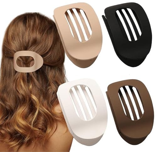 VivaSmile 4 Stück flache Haarklammern für Damen, starker Halt Frauen-Haarspangen Damen, matte große haarklammer für dünnes und dickes Haar, gebogenes Design für Liegen und Fahren (Neutral)