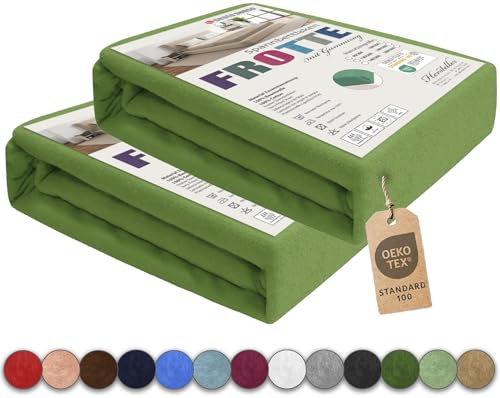 Sesto Senso Lot de 2 draps-housses 160 x 200 cm, vert foncé, pour surmatelas, en tissu éponge, avec élastique, 100 % coton