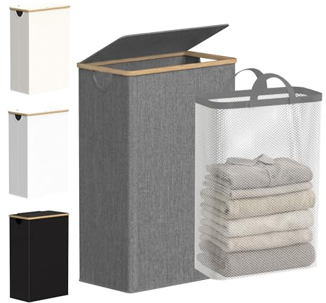 efluky Slim Laundry Basket with Lid, Tall Narrow Washing Basket for Laundry, Folding Small Slimline Laundry Baskets for Dirty Clothes, 63L Cloth Storage Basket