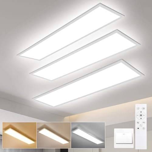 Oraymin 3x LED Panel Deckenleuchte 120x30 CM, Lampe Wohnzimmer Mit Fernbedienung, Moderne Küchenlampe 40W 4400LM, Neutralweiße Deckenlampe Für Büro, Wohnzimmer, Küche, Schlafzimmer