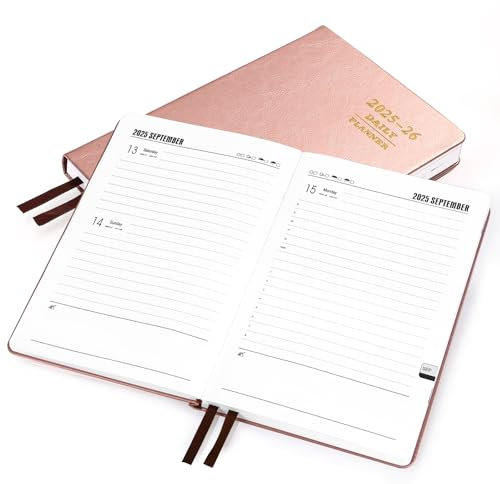 Kesote Agenda Scolaire A5 2025 2026, Journalier Professionnel, 1 Jour par Page, Organiseur Familial, Signet en Ruban, Or Rose