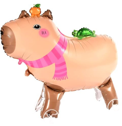 Ovanda XXL Walking Capybara Luftballons, Folienballon Tiere Kinder-Geburtstag Junge Mädchen, Stehend Cabibara Helium Ballon with Wheels, Capybara Geburtstag Deko,Airwalker Ballon,Kapibara Decke,Pickup