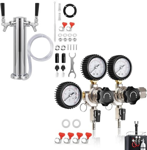 FZCXHONJ Regulador de CO2 para barriles de Cerveza Dobles, para dispensadores de Torre de Barril y barriles de Cerveza de Doble Grifo.