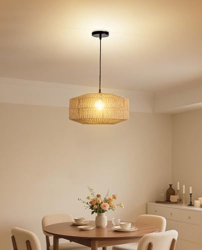 JAYNLT Pendelleuchte Rattan - Vintage Boho Pendelleuchte Hängelampe, E27 Rattan Deckenlampe Hängend, Ø40cm Hängeleuchte Geflochten für Wohnzimmer Schlafzimmer Küche