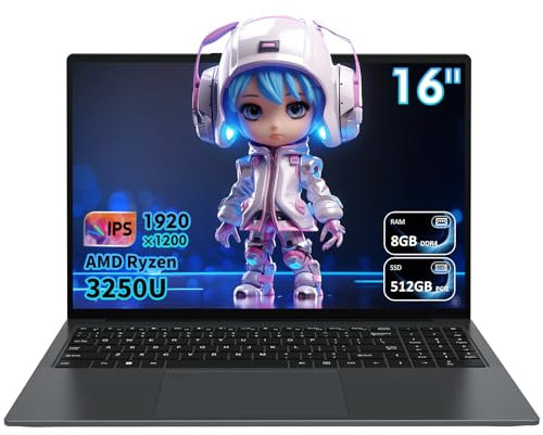 Pryloxen Ordinateur Portable 16 FHD Ultra-Fin - Processeur Ryzen 3 3250U 3.5 GHz | 8 Go DDR4 + 512 Go SSD | Écran IPS 1920x1200 | Clavier Rétroéclairé | WiFi 5G | Design Léger 1,68 kg