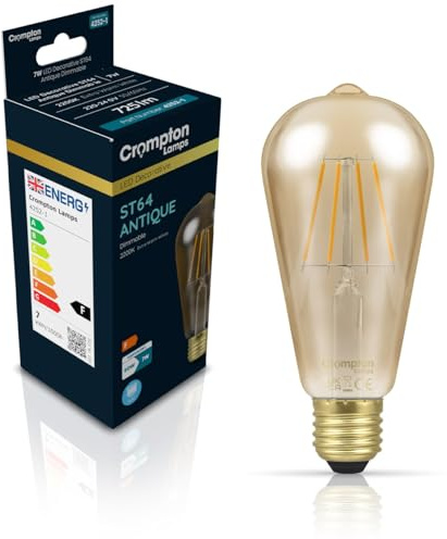 Crompton Lamps Filament ST64 LED Light Bulb ES-E27 | 7W = 50W Equivalent | Extra Warm White 2200K | Energy Efficient | Edison Screw Lightbulb | Long Life 10,000-Hrs | Antique Bronze Glass | Dimmable