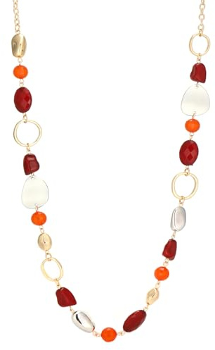 Dazylleco Long Chunky Beaded Necklaces for Women Rose Gold/Gold Long Statement Necklace Sweater Chain Costume Jewellery Gifts for Her(Dark Red)