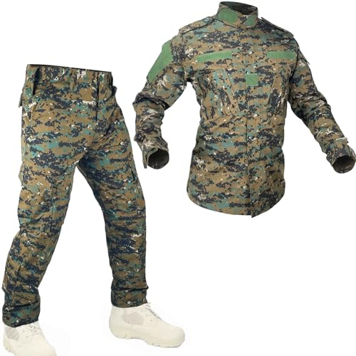 Kecrotac Tactical Military Camo BDU Uniform Set per uomini camicia da combattimento e pantaloni Ripstop Abbigliamento per attività all'aperto, caccia, softair, paintball, Jungle digitale, L