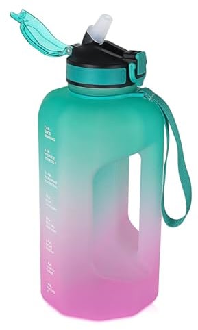 GLEKGLEK 2.2L Water Bottle with Straw, Handle, Leakproof, Green Pink | Easy Carry, Secure Grip, Gym, Outdoor Activities