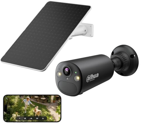 Dahua BF8C Überwachungskamera Aussen Solar 8MP mit 4K Ultra HD & 122° Blickfeld - Solar Kamera, WLAN Kamera Outdoor mit KI-Erkennung, Farbnachtsicht, IP66, Zwei-Wege-Audio, Schwarz