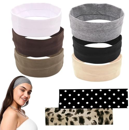 Issimober Haarband Damen Sport Set 8 Pack Mehrpack Elastische Stirnbänder Unisex Dünne Headbands mit Leopard Uni-Design Rutscharm für Yoga Workout Laufen Fitness und Gym