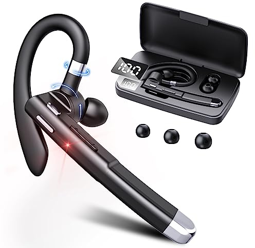 Single Ear Wireless Bluetooth 6.1 Headset - Wireless Bluetooth Earpiece with Charging Case,120H Playback, Dualable Hands Free Headphones with Built-in Mic for Work/Trucker Driving/Business, Black