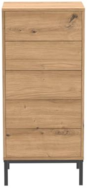 Calicosy Kommode mit 5 Schubladen, Kollektion Lenny, Holzdekor | Untergestell aus schwarzem Metall, Push & Pull System ohne Griffe, L 45 x T 35 x H 100 cm, Schlafzimmer, Wohnzimmer