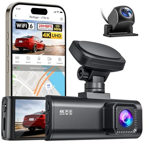 REDTIGER F7N-N 4K Front and Rear Dash Cam, 5.8GHz WiFi-20 MB/s with APP | 2160P/UHD Car Dash Camera with Precise GPS, WDR, 3.18 Screen, Night Vision, 24H Parking Mode(No Card Included)