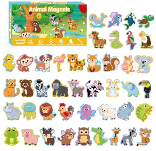 43PCS Animal Fridge Magnets for Toddlers, Magnetic Animals for Kids, Soft Animal Magnets, Full Magnet Backing for Refrigerator Whiteboard for Educational Creative Play Preschool Learning