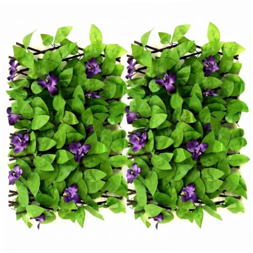 StaZamor 2 Pezzi Viola e Verde, Traliccio di edera Artificiale, 8-78 Pollici espandibile, Decorazione per Recinzione Privacy da Giardino con Foglie, Pannello a Traliccio di Fiori
