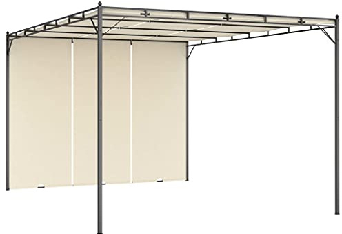 fsahslih Gazebo da giardino da 4 x 3 m, con tenda laterale e tetto scorrevole, gazebo per giardino e terrazza, stabile riparo per pergola con telaio in acciaio, crema, 4 x 3 x 2,25 m