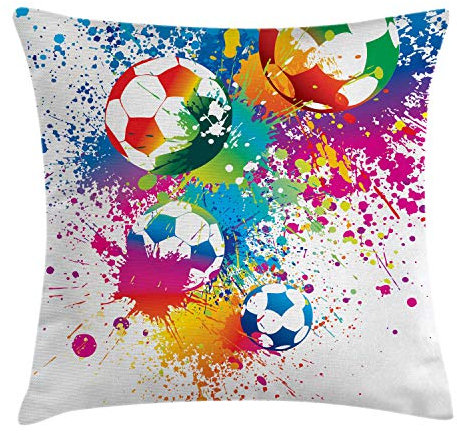ABAKUHAUS Fußball Kissenbezug, Bunter Spritzer Ball, für den Innen oder Außen Bereich geeignet mit Reißverschluß Waschbarer Stoff, 40 x 40 cm, Magenta Grün