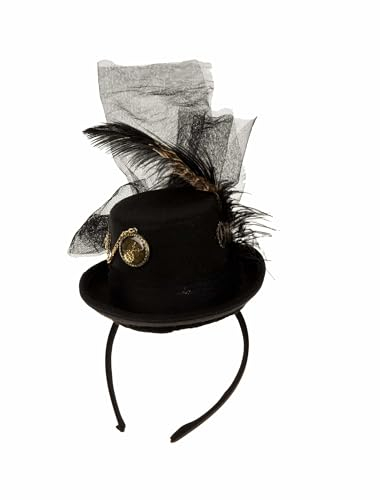 Haarreif Mini Hut Steampunk mit Federn schwarz one Size