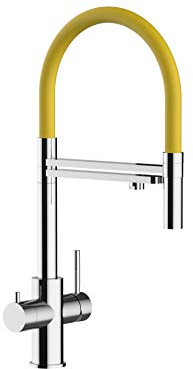 5 Wege MASSIV EDELSTAHL Hochglanz Armatur für Kühl-und Sprudelaggregate, m/Schwenkauslauf u/abnehmbarer 2strahl Brause - Hochglanz-Finish (Gelb)