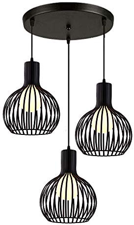 PETITES ECREVISSES Vintage Pendelleuchte, Käfig, aus Metall, Schwarz, industrieller Kronleuchter, 3 Lampen, E27, verstellbares Seil, für Wohnzimmer, Küche, Schlafzimmer